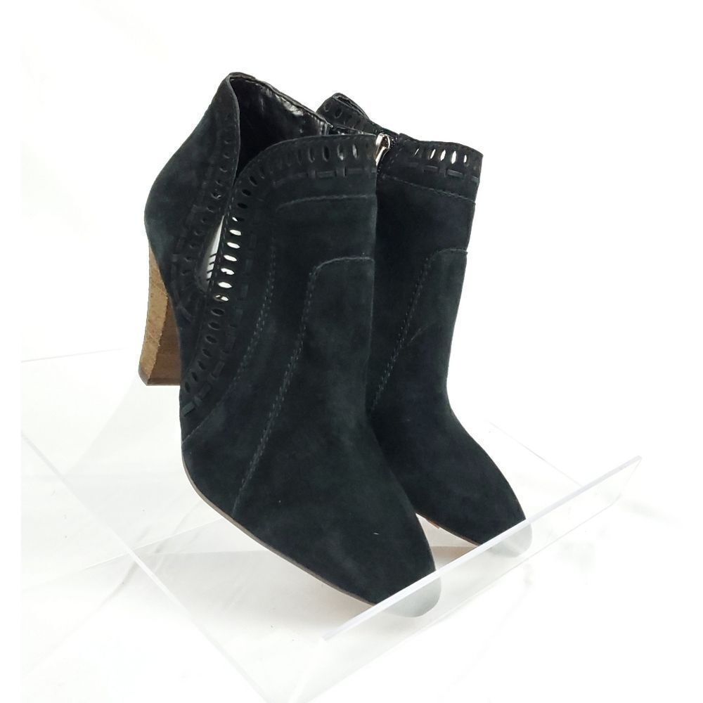 Vince Camuto Black Ankle suede Boots brown high heels side zipper sz 6.5